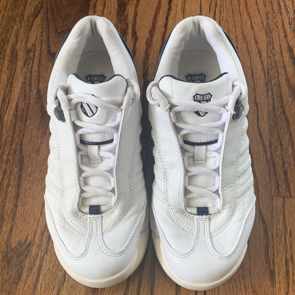 ❤️K-SWISS WHITE LEATHER WOMENS LOW ATHLETIC SHOES SNEAKERS - LIKE NEW - SZ 7